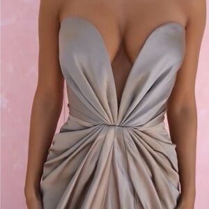House of CB Gray Strapless Maxi Dress